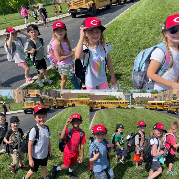 students with reds hats 