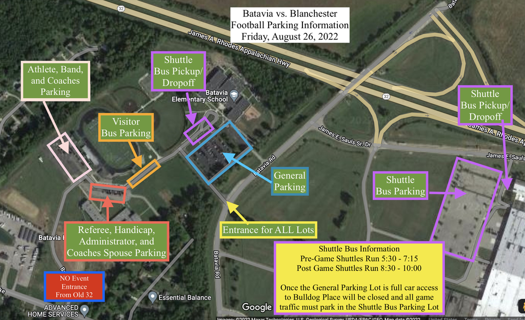 Football Parking Map for 8/26